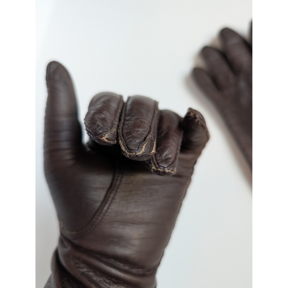 Fownes Vintage Brown Genuine Leather Driving Gloves Women Size 7 Antron Lined - Picture 5 of 9